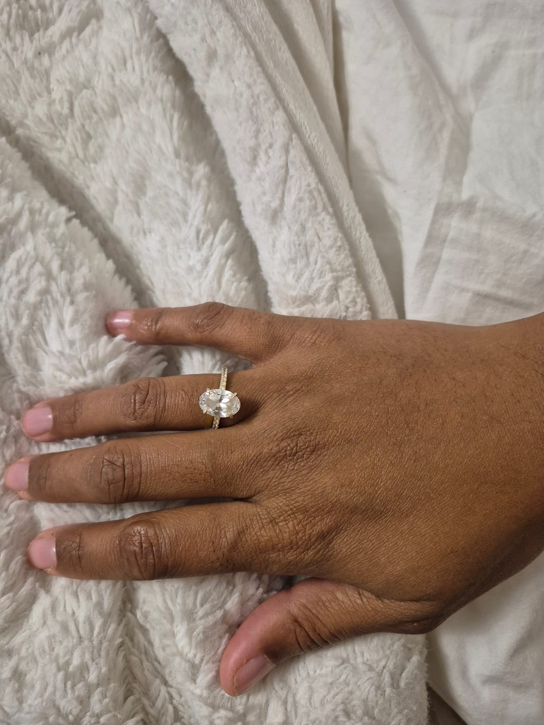 Customer photo review of S925 4.0Ct Oval Cut Classic Hidden Halo Pavé Engagement Ring Promise Ring