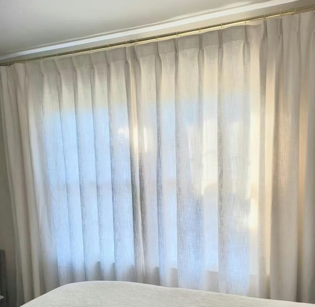 Customer photo review of Luxury Pinch Pleated Drapes | Linen Texture, Light Filtering for Living Room & Dining Rooms (Liz)
