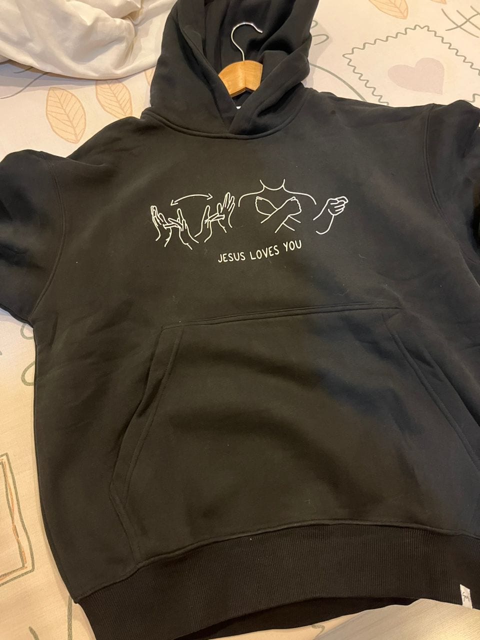 Customer photo review of JESUS LOVES YOU ASL HOODIE*