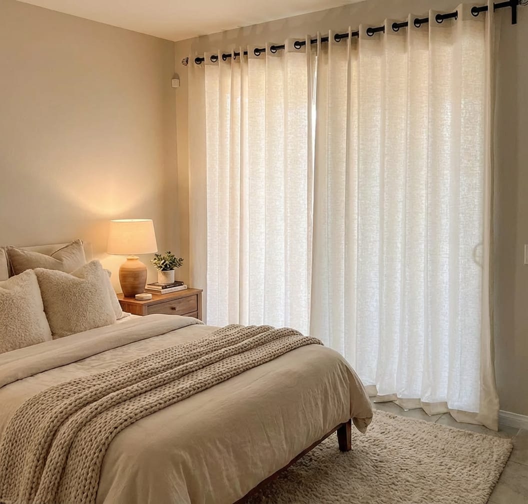 Customer photo review of Neutral Linen Blend Curtains – Pinch Pleated, Light Filtering & Elegant Drapes for Living Room & Dining Room (Lucy)