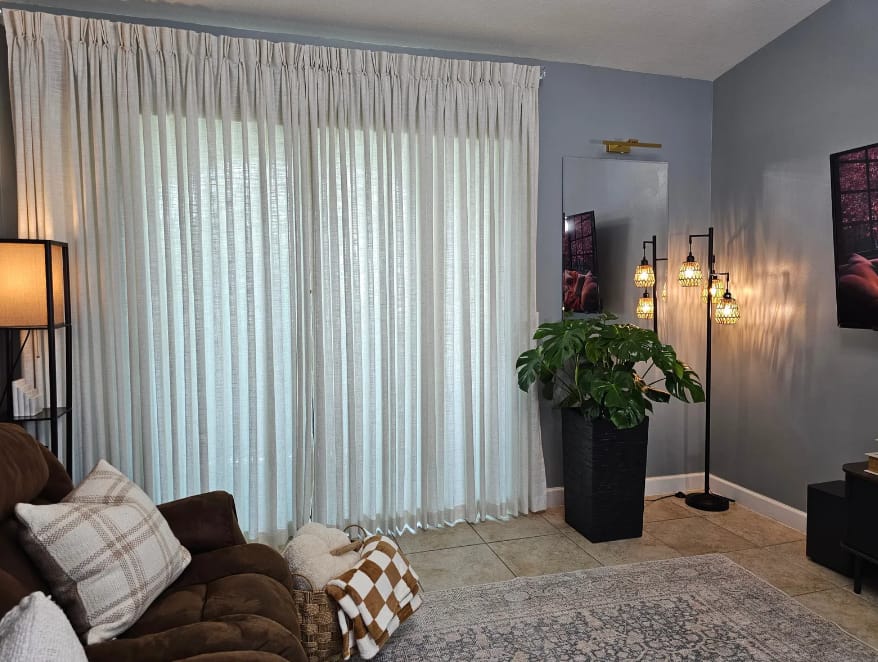 Customer photo review of Neutral Linen Blend Curtains – Pinch Pleated, Light Filtering & Elegant Drapes for Living Room & Dining Room (Lucy)