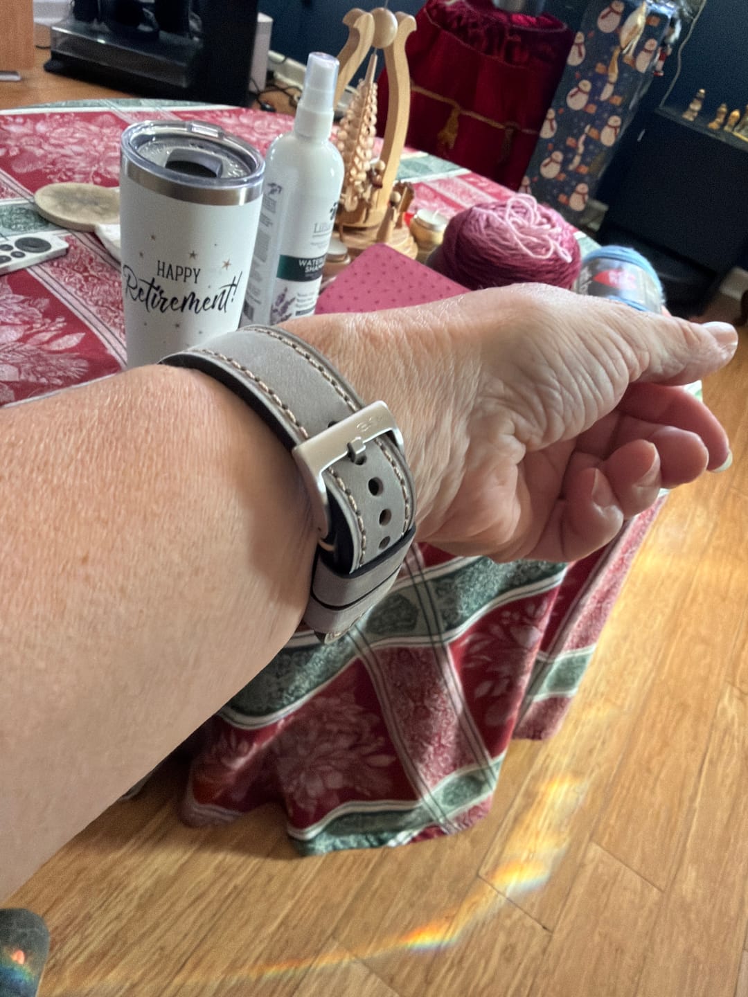 Customer photo review of Apple Band - Leather Border Stitch - Smoke Gray