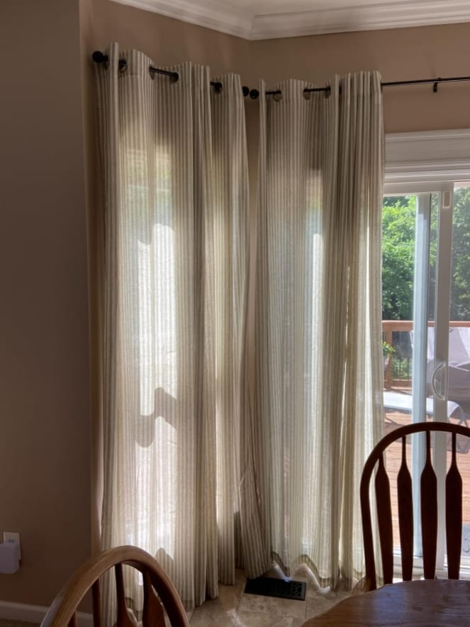 Customer photo review of Linen Stripe Curtains – Pinch Pleat Light Filtering with Optional Blackout (Zaria)