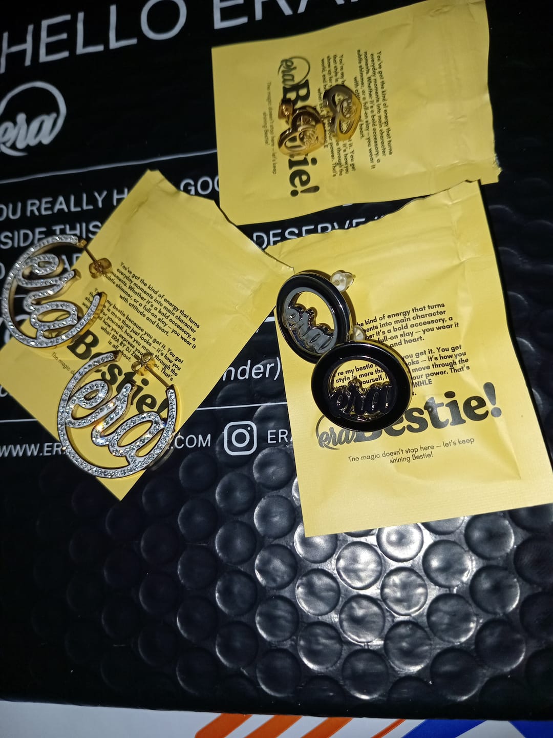 Customer photo review of Gold Luxe Mini Logo Hoops
