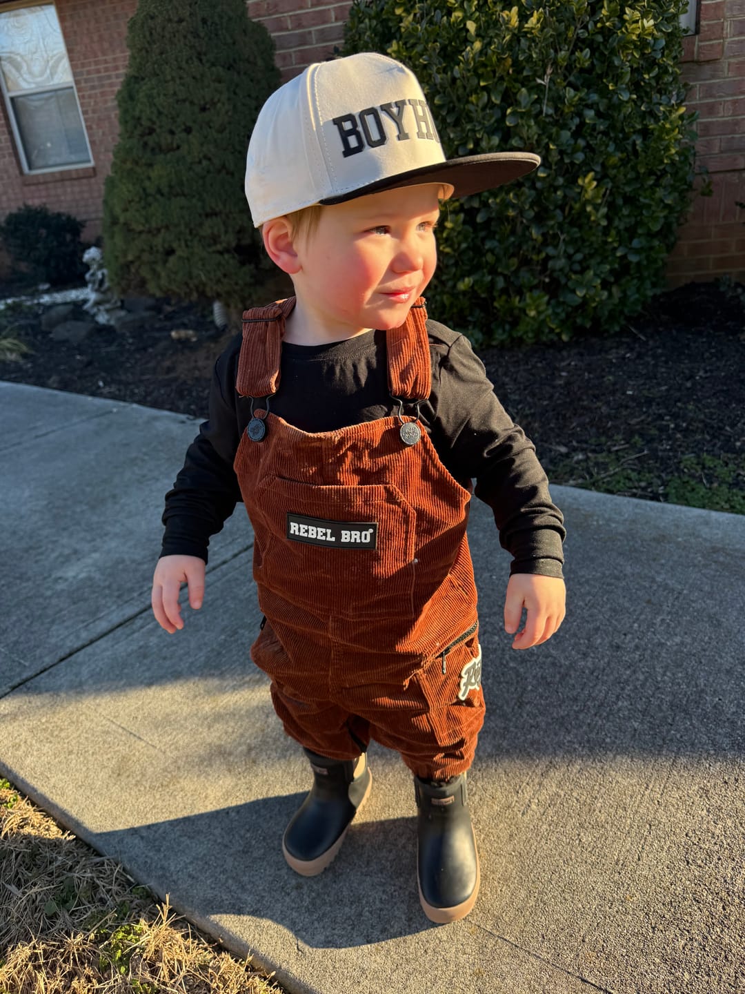 Customer photo review of Overalls in Rust Corduroy