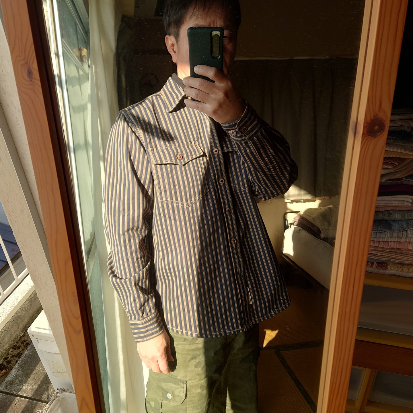 Customer photo review of ユーズド加工　レトロストライプ柄ヘビーウェイトオーバーシャツ