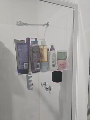 Customer photo review of Clear Acrylic Shower Shelf
