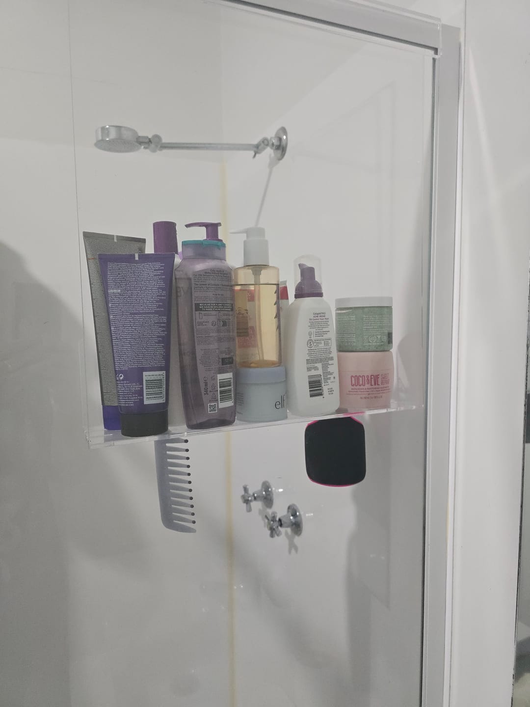Customer photo review of Clear Acrylic Shower Shelf