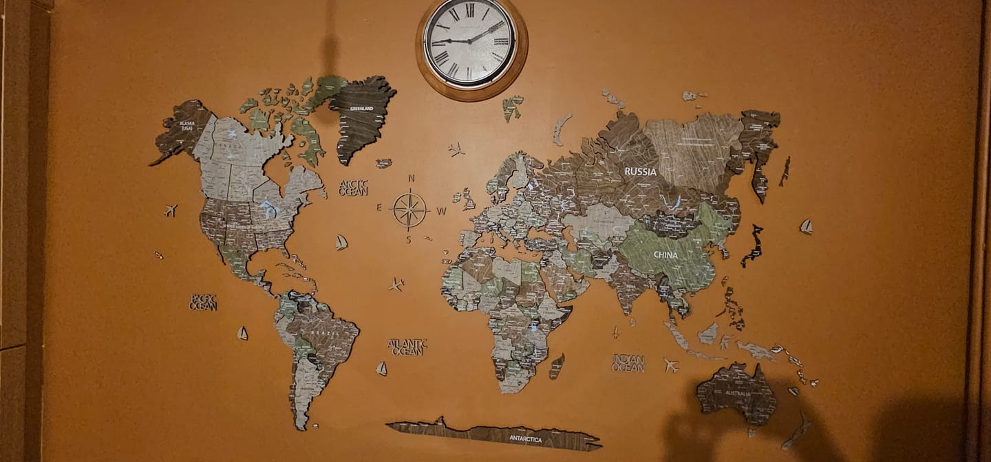 Customer photo review of 3D Wooden World Map Wall Decor -Rustic Style