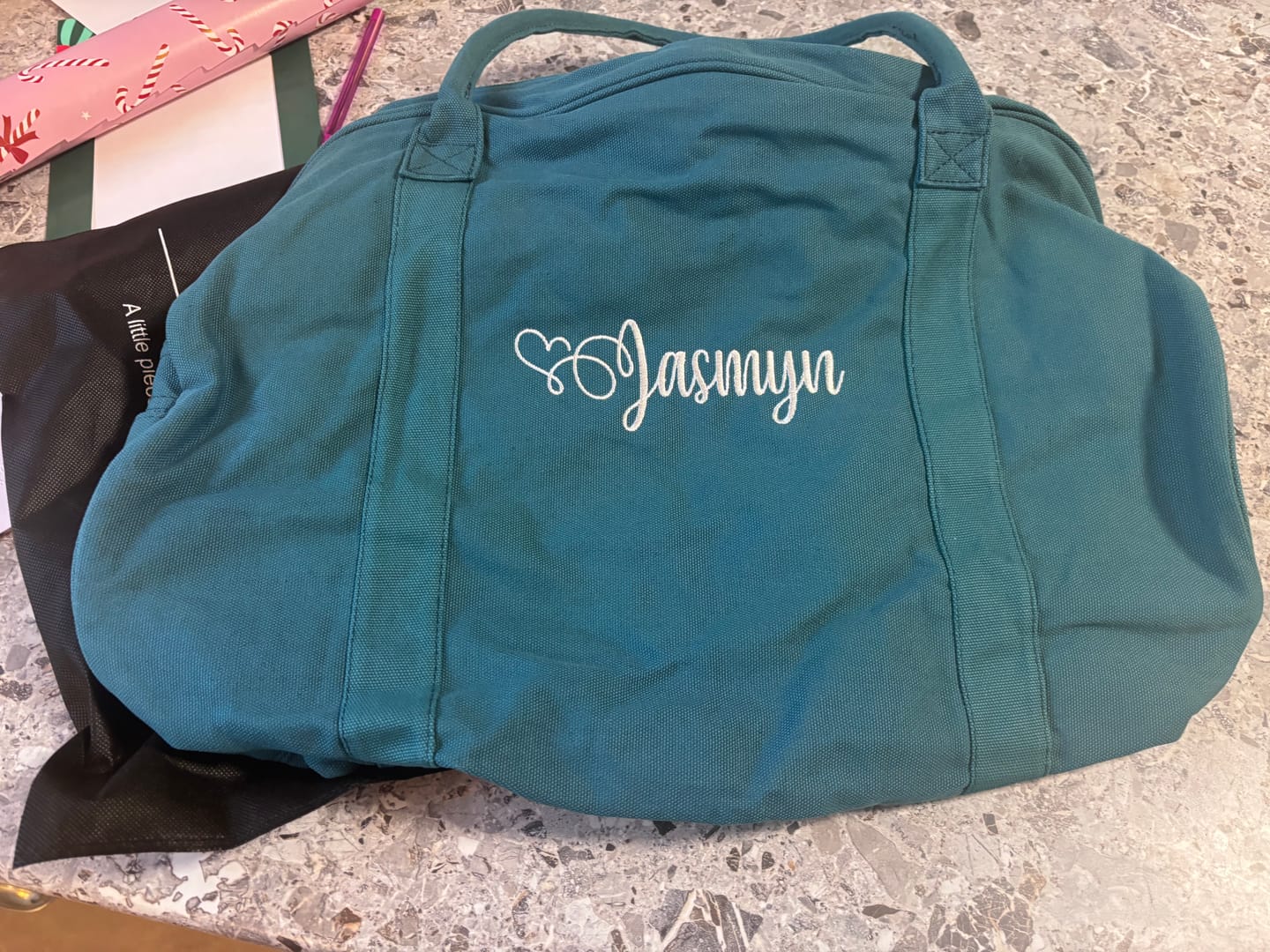 Customer photo review of Forest Green Personalised Duffle Bag