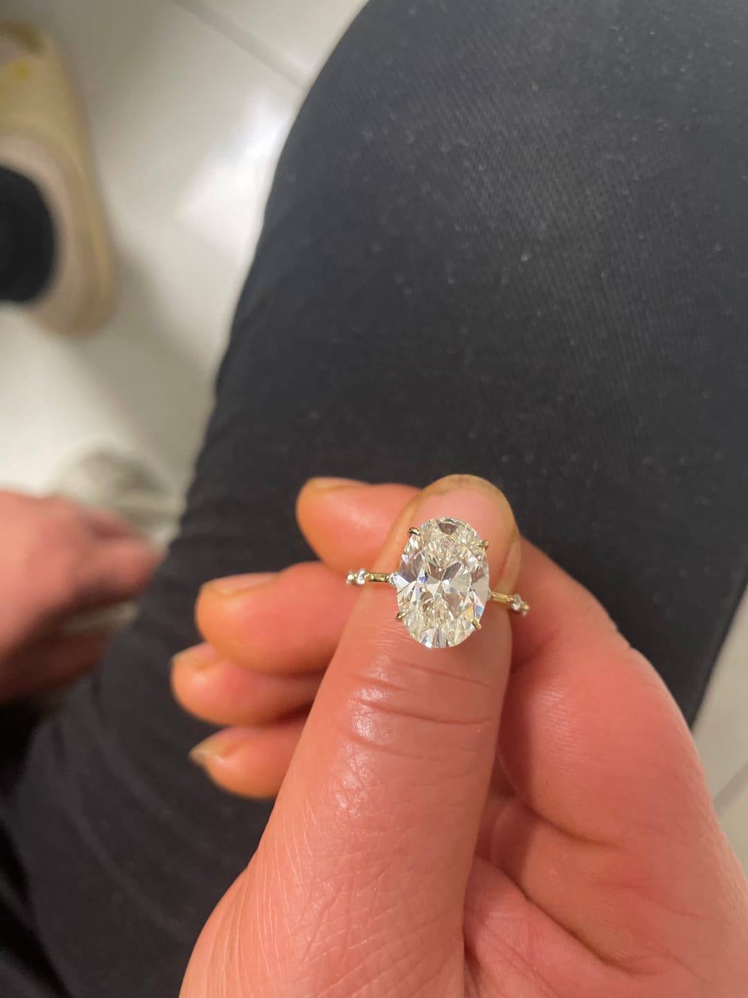 Customer photo review of S925 Yellow Gold 5.5Ct Oval Cut Engagement Ring In Sterling Silver