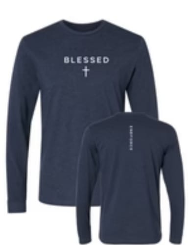 Reviewer's navy Blessed Long Sleeve shown in a front-and-back view.
