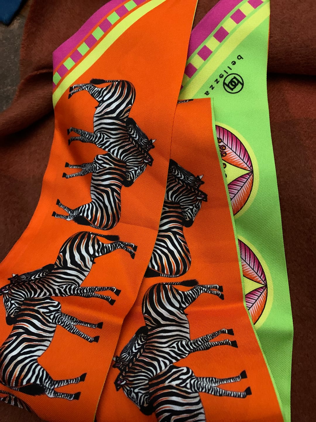 Customer photo review of Brand New Bellezza Orange & Lime Zebra Tropical Double Faced Silk Twilly DISPATCHED W/C 25th AUGUST