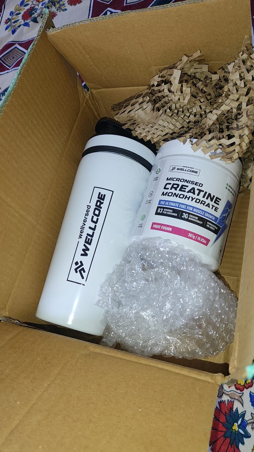 Customer photo review of Wellcore - Micronised Creatine Monohydrate (83 Servings, Fruit Fusion) + Premium Steel Shaker