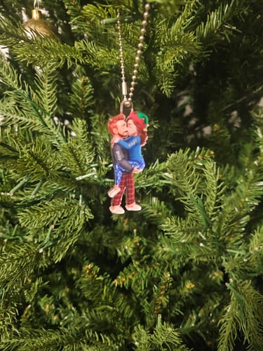 Customer photo review of Personalized Pajama Couple Acrylic Ornament With Name & Design on Matching Sweater Best Christmas Surprise For Couple