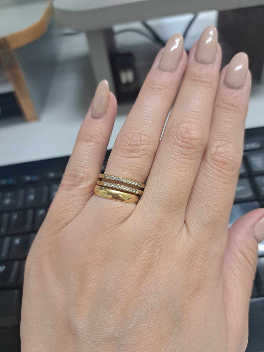 Customer photo review of Anel Duplo Camada Banhado em Ouro 18k