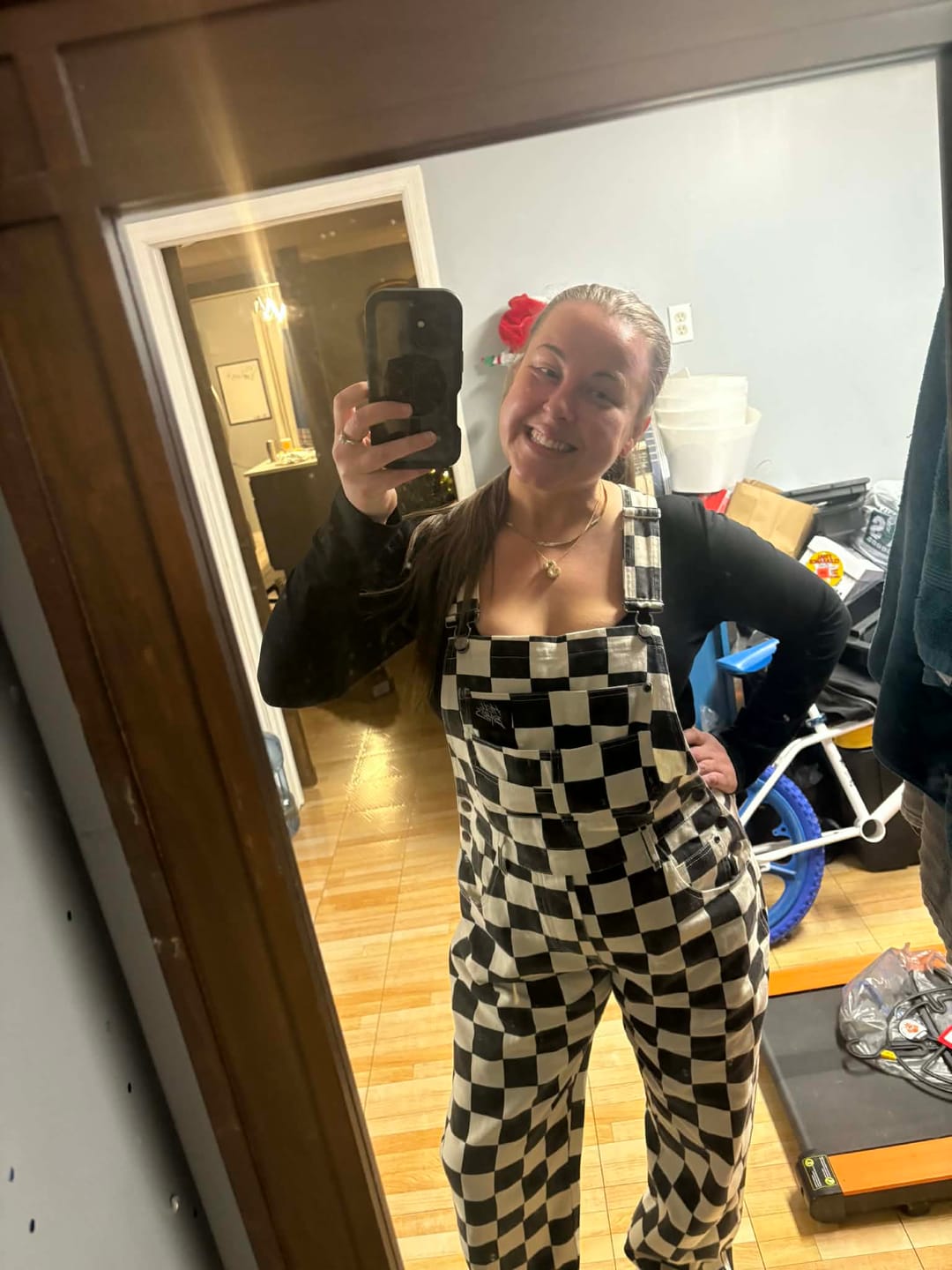 Customer photo review of Born Bad Washed Overalls - Checkered