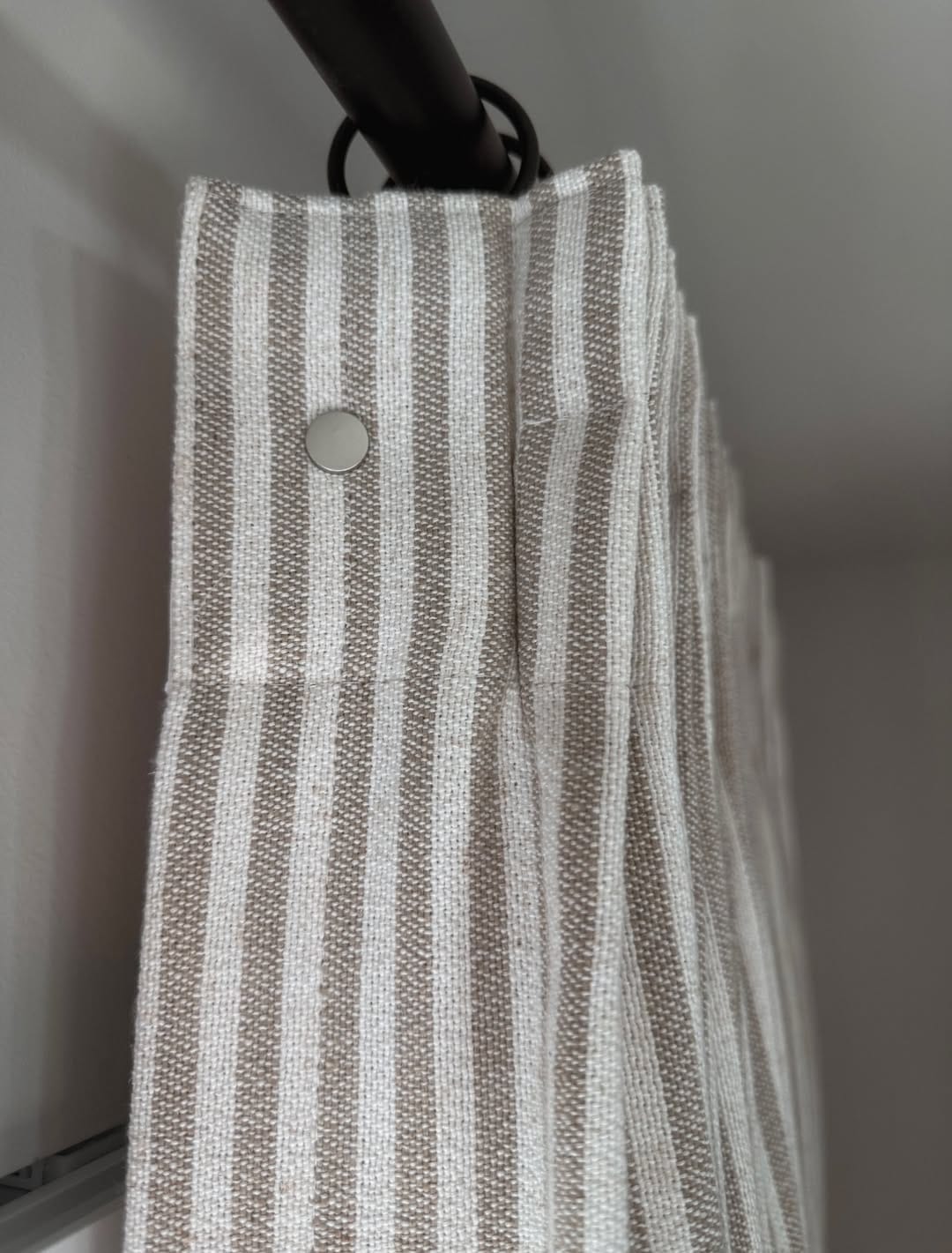 Customer photo review of Linen Stripe Curtains – Pinch Pleat Light Filtering with Optional Blackout (Zaria)
