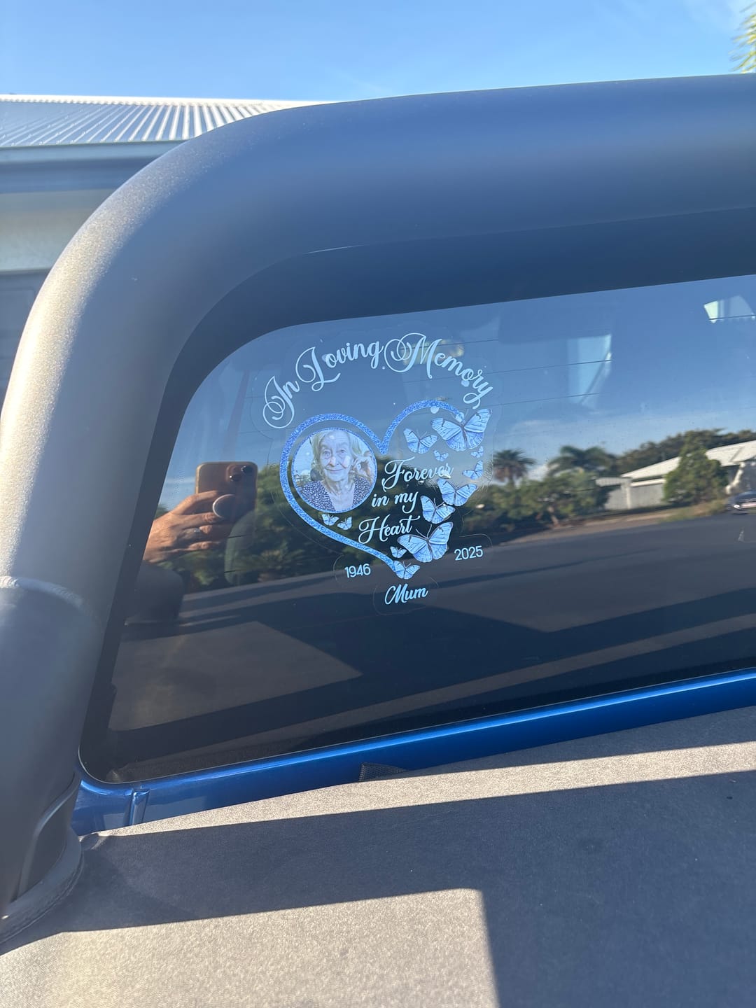 Customer photo review of In Loving Memory Sparkling Heart Memorial Butterflies Personalized Decal