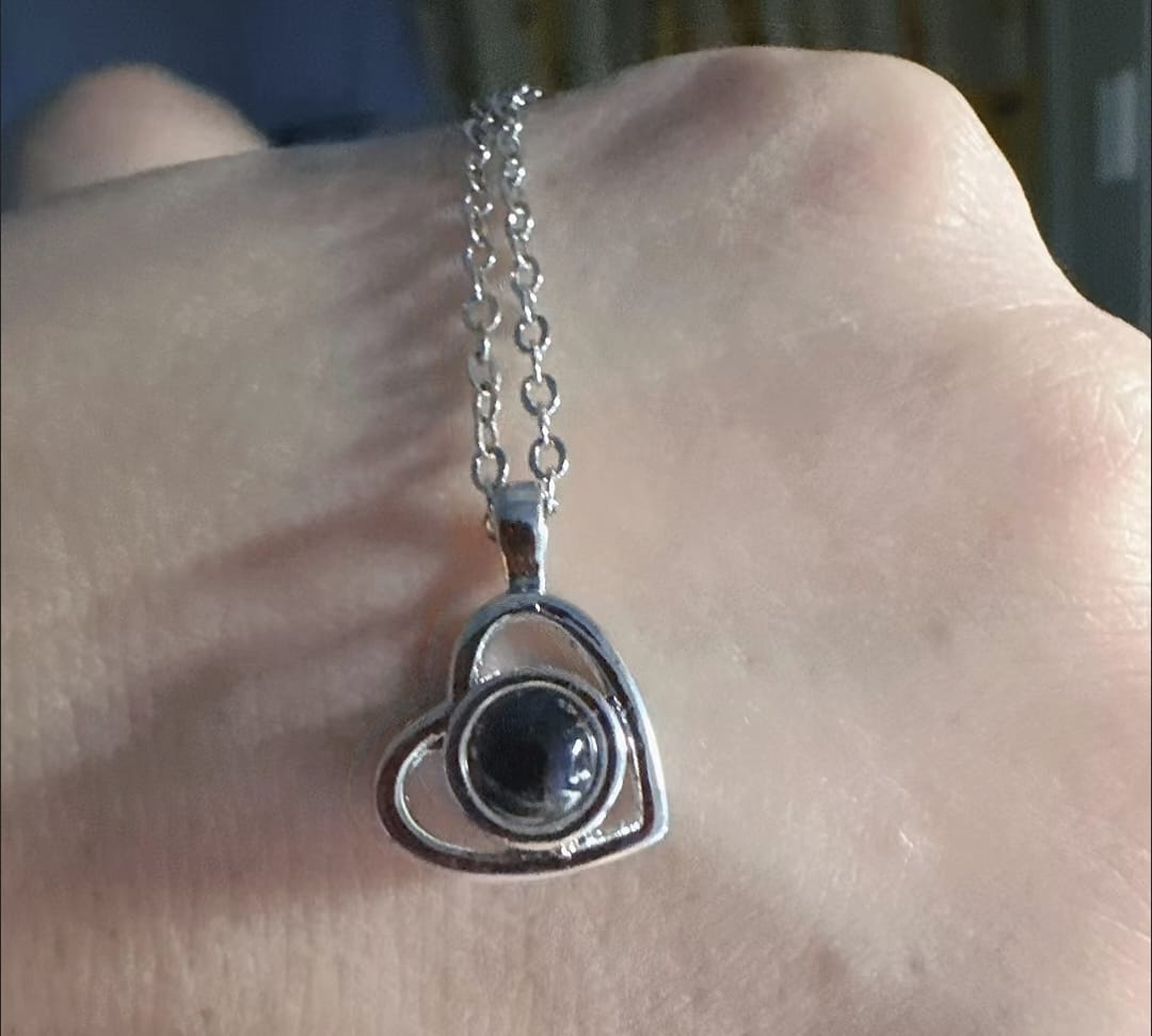 Customer photo review of Heartlight Memories – Custom Projection Necklace