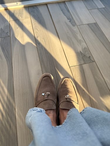 Customer photo review of LP LOAFERS 25S IN STONE GRAY CASHMERE WITH SILVER HARDWARE