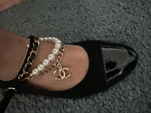 Customer photo review of Chanel 25 Mary Jane Ankle Chain Ballet Flat black Suede Cowhide 465597
