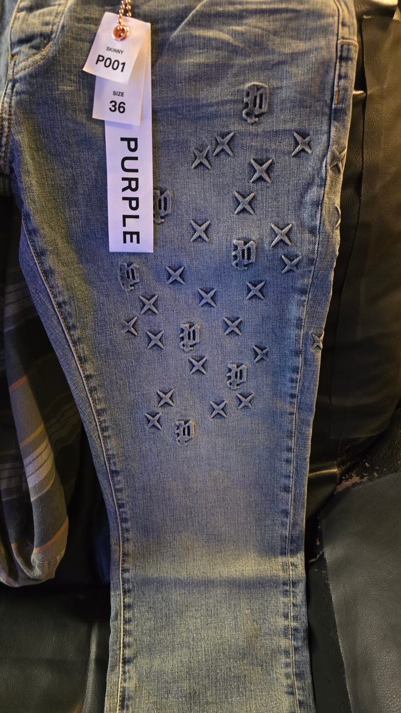 Customer photo review of Purple Brand Embossed Jeans Mid Indigo