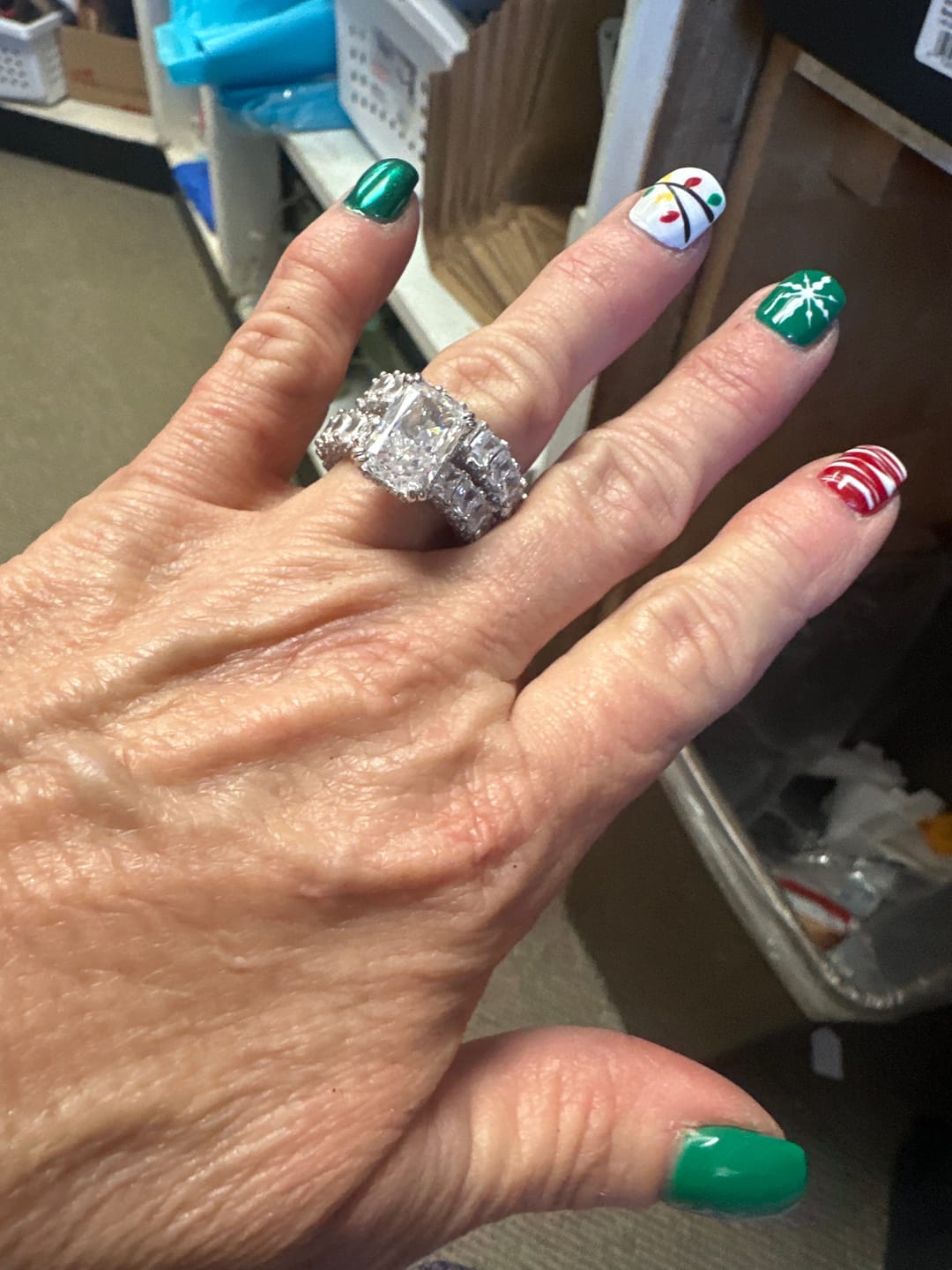 Customer photo review of Glistening-hued Radiant Cut 5.0ct Pave 925 Sterling Silver Wedding Ring Set