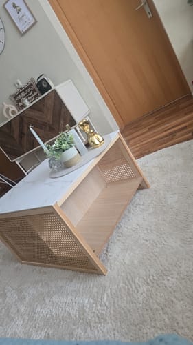 Customer photo review of TROMSO - Set de 2 tables basses gigognes en rotin et plateau effet marbre