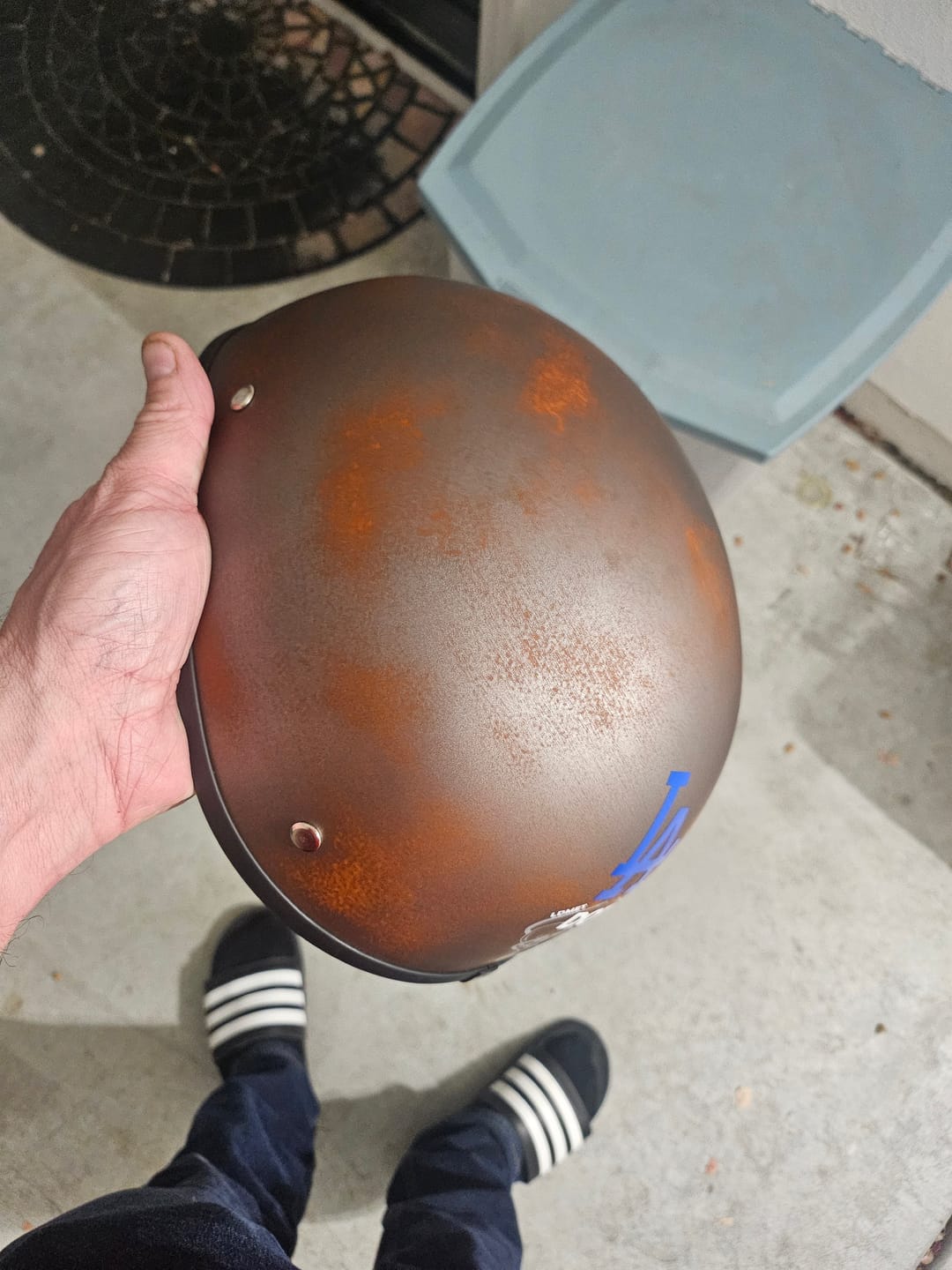 Customer photo review of World's Smallest & Lightest DOT Beanie Helmet - Rust Black