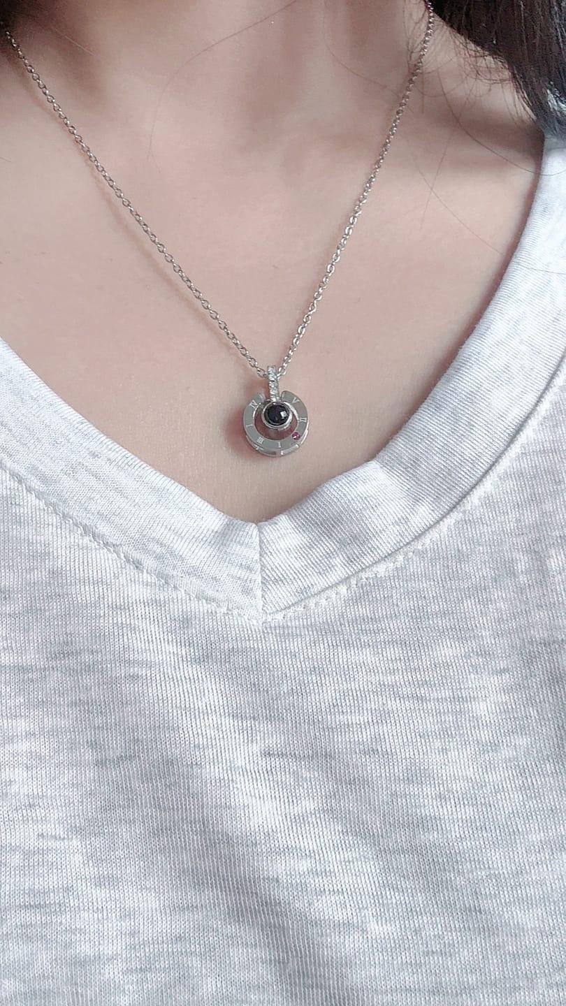 Customer photo review of Timeless Heart – Custom Photo Projection Necklace