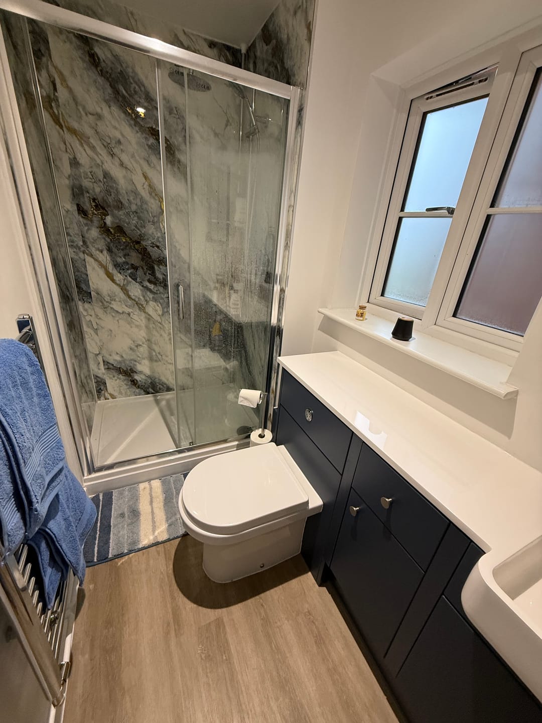 Customer photo review of 10mm Ocean Blue Gloss Shower Panel 1M x 2.4M