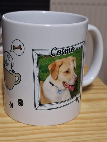 Customer photo review of Hunde Foto-Becher mit Spruch "Kaffee und Hund"