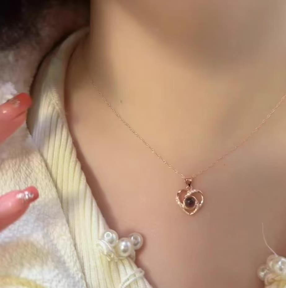 Customer photo review of Heart Nest - Custom Photo Projection Necklace