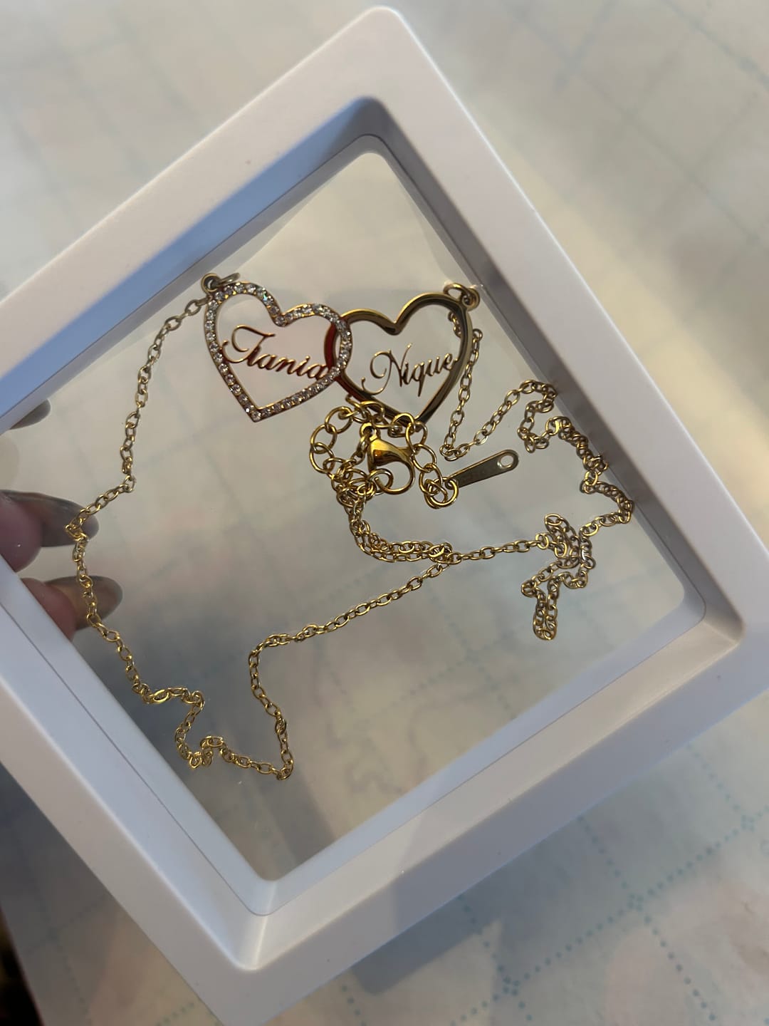 Customer photo review of Iced Heart Double Name Necklace