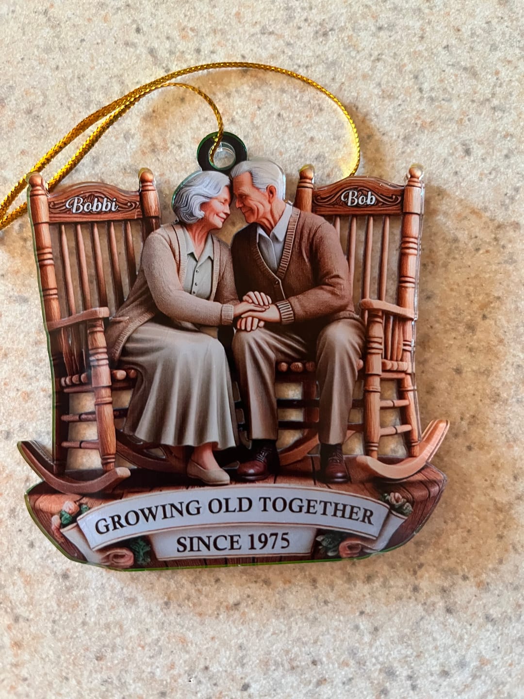 Customer photo review of Old Couple Sitting On Rocking Chairs Together Personalized Christmas Acrylic Ornament