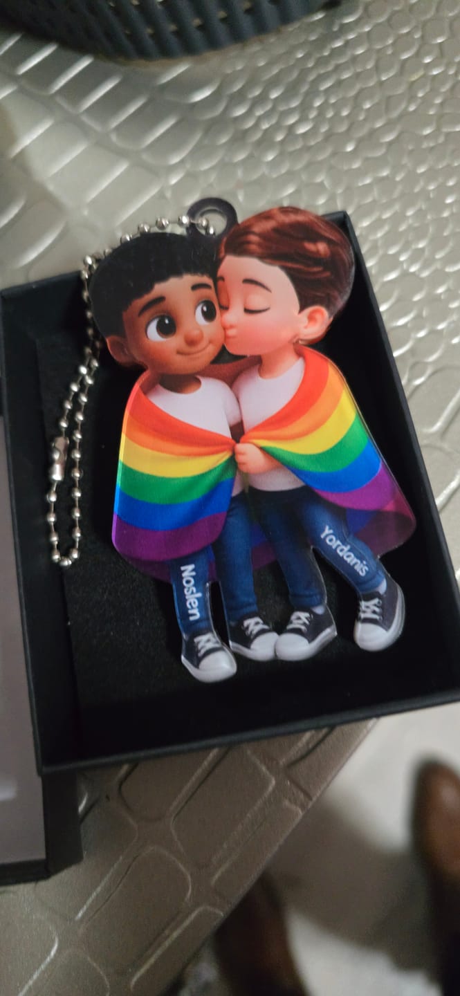 Customer photo review of Pride Month LGBT Couple Love Is Love Personalized Acrylic Christmas Ornament