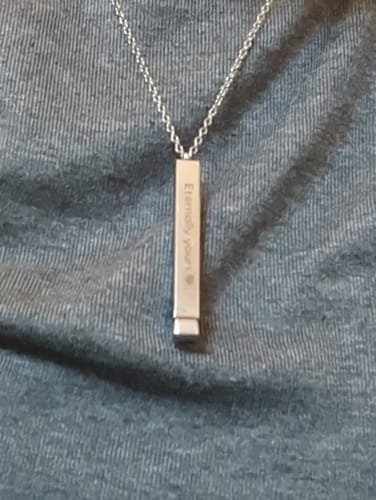 Customer photo review of Custom Text Engraved Secret Message Necklace