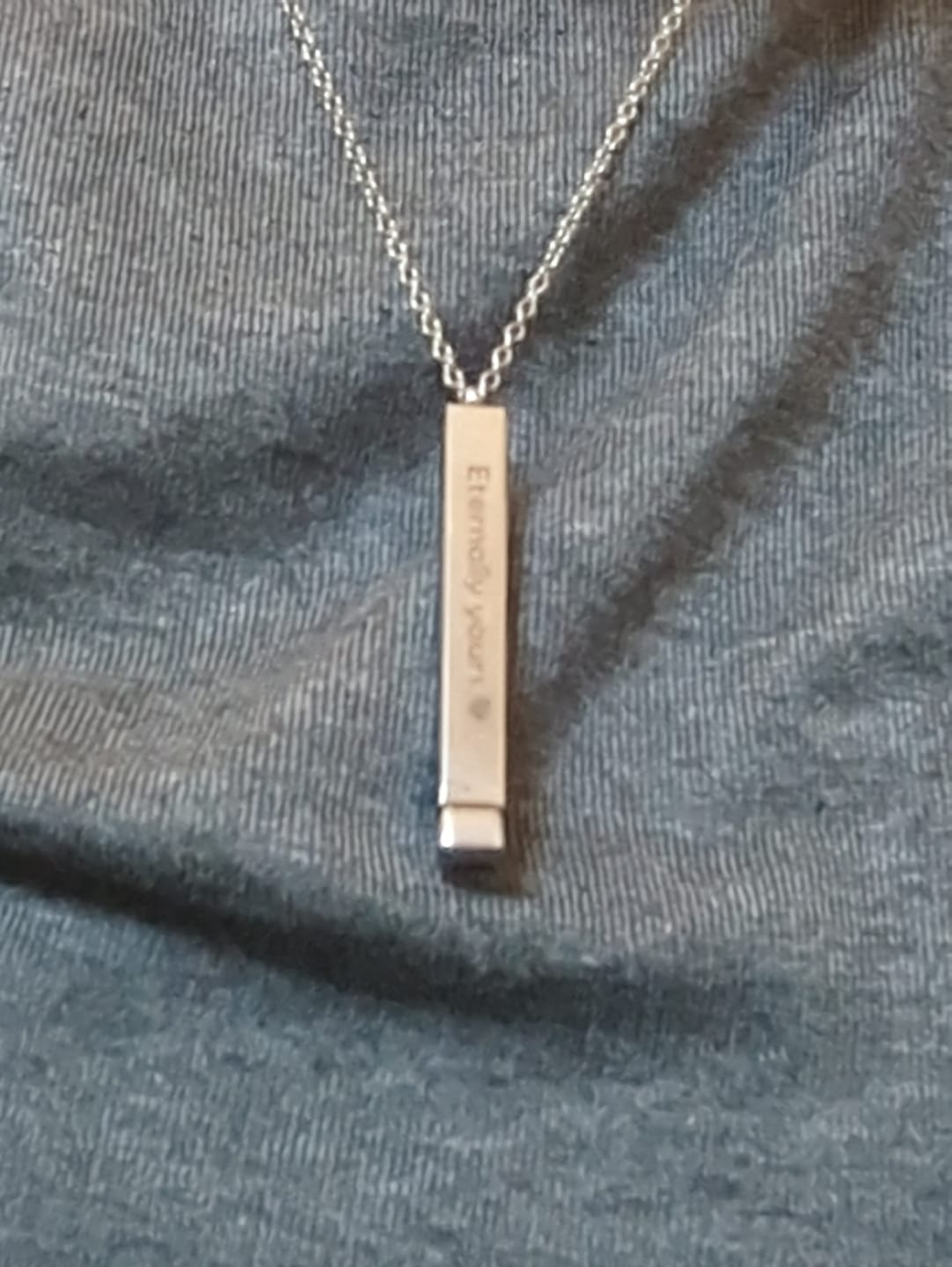 Customer photo review of Custom Text Engraved Secret Message Necklace