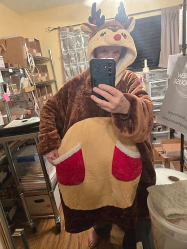 Customer photo review of OLAOLA Reindeer Wearable Blanket Hoodie Deer Christmas Animals Onesie Oversized Soft Homewear For Adult
