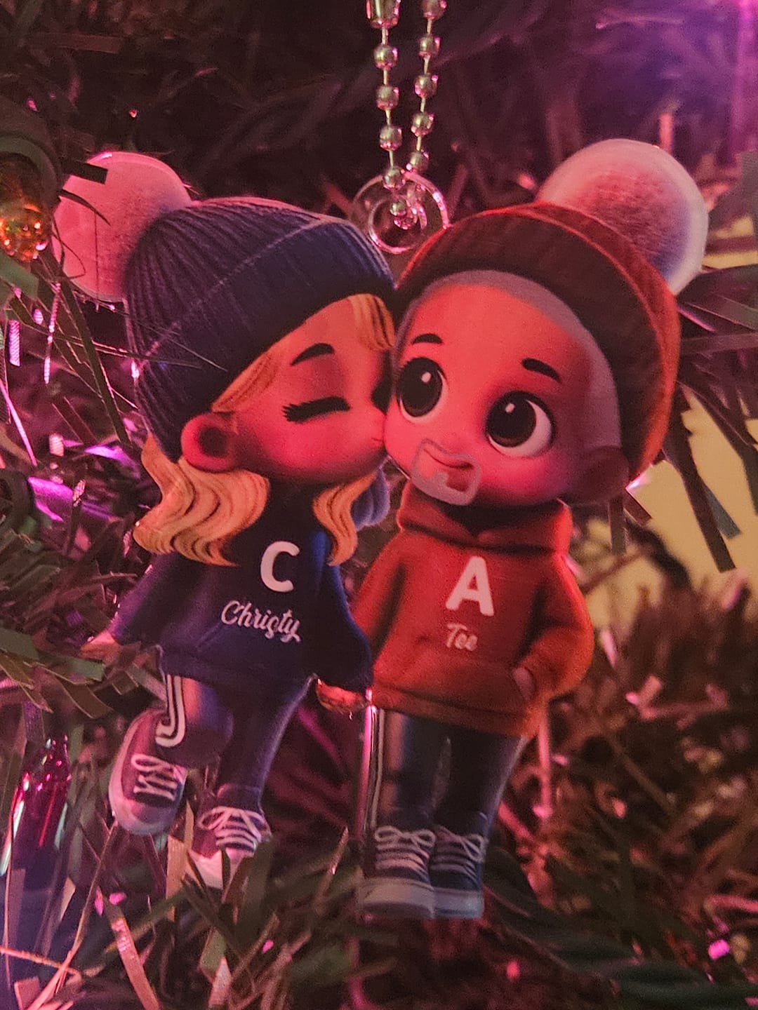 Customer photo review of Cute Cartoon Couple Walking Personalized Acrylic Christmas Ornament