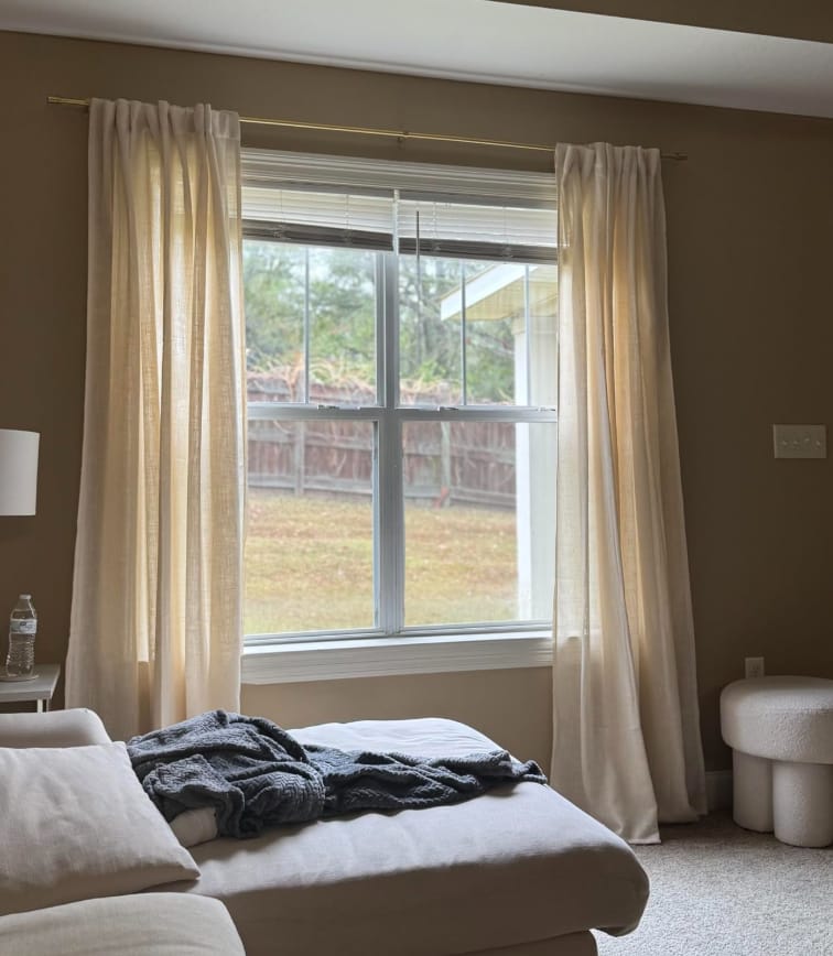 Customer photo review of Premium Herringbone Linen Curtains – Pinch Pleated, Light-Filtering Drapes for Living Room & Bedroom（Luma）