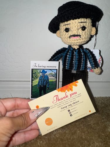 Customer photo review of Dolly® Personalized Crochet Doll with Photo Card