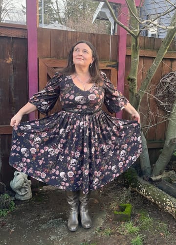 Customer photo review of Dark Forest Dress in Decayed Beauty Print