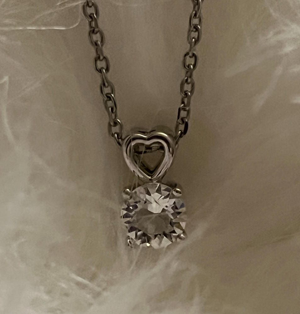 Customer photo review of Marian 18k White Gold Plated Heart Pendant Necklace with Swarovski Crystal