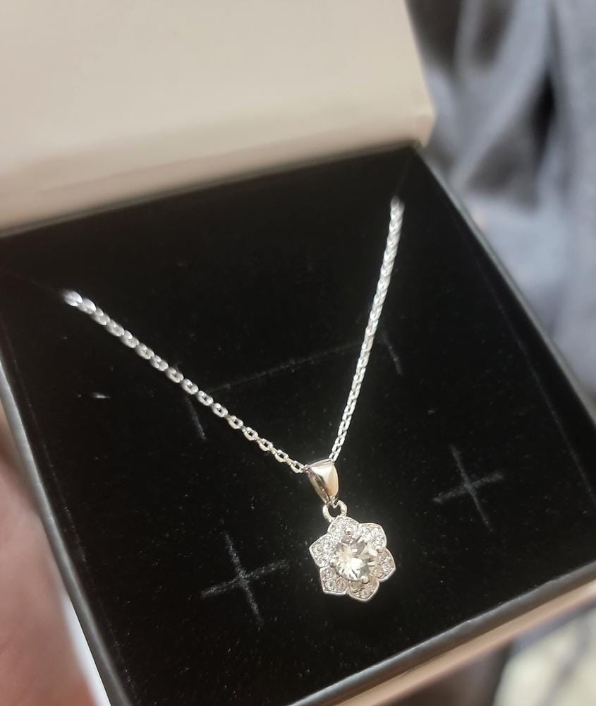 Customer photo review of Poppy 18k White Gold Plated Necklace with Simulated Diamond Crystals - Final Sale