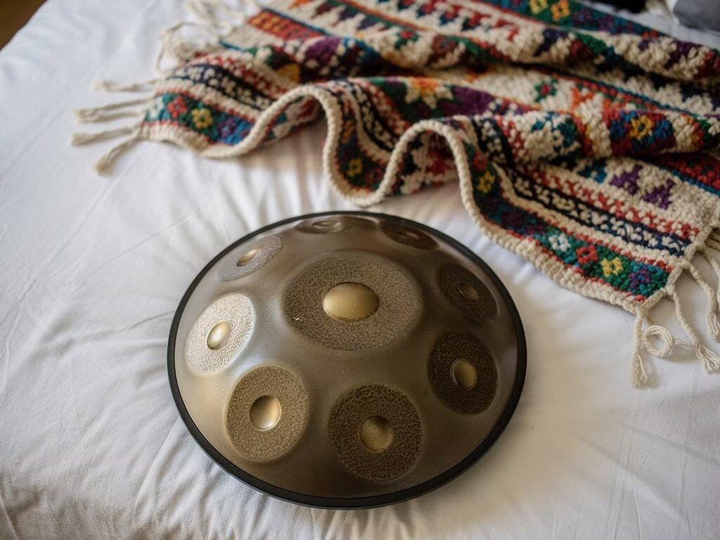 Customer photo review of Cosmos Handpan - Hand-Pounded 9/10/12 Notes in D Minor - Tambourine Gift Set