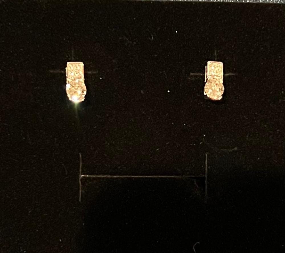 Customer photo review of Laya 18k White Gold Plated Stud Earrings with Swarovski Crystals — Final Sale