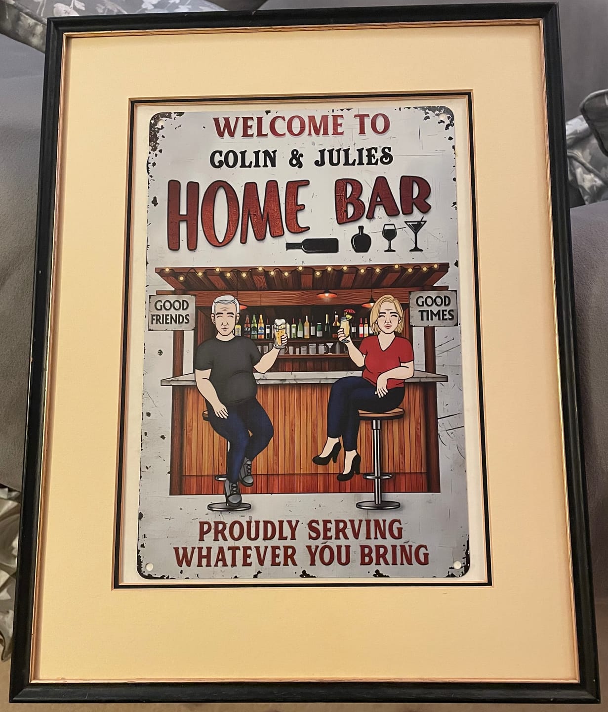 Customer photo review of Patio Where Memories Are Made And Often Forgotten In The Morning - Personalized Vertical Metal Sign