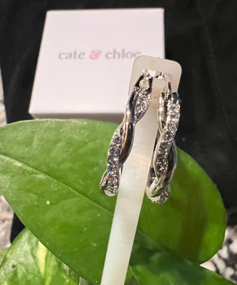 Customer photo review of Lauren 18k White Gold Plated 22mm Twisted Hoop Earrings with Swarovski Crystals